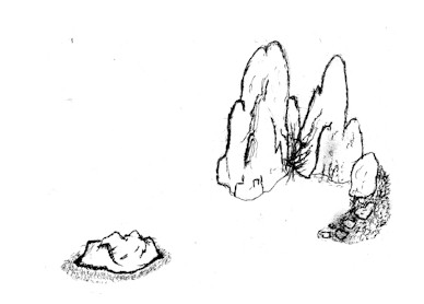 Steingruppe im Trockengarten - eine Skizze